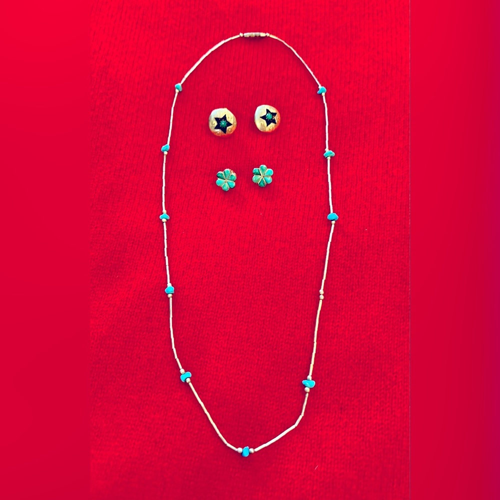 Sterling Silver-Turquoise Necklace-2 pair Sterling silver and Turquoise Earrings